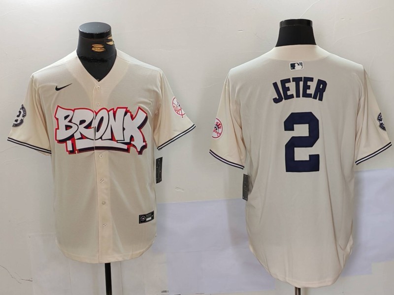 Men New York Yankees #2 Jeter Cream joint name 2024 Nike MLB Jersey style 1->new york yankees->MLB Jersey